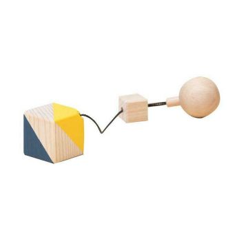 Jucarie Montessori din lemn, cub pentru centru activitati, albastru-galben, Mobbli