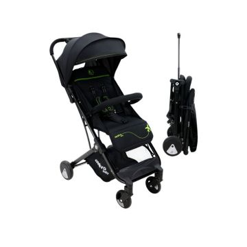 Carucior sport, Asalvo, Flight, Pliabil, Potrivit pentru calatoriile cu avionul, Pana la 15 kg, Cadru din otel, Greutate redusa 6,6 kg, Spatar si suport pentru picioare reglabile, Capotina XXL, Cos depozitare, 0 luni+, Black-Green