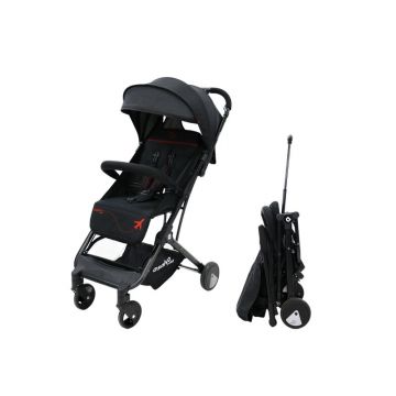 Carucior sport, Asalvo, Flight, Pliabil, Potrivit pentru calatoriile cu avionul, Pana la 15 kg, Cadru din otel, Greutate redusa 6,6 kg, Spatar si suport pentru picioare reglabile, Capotina XXL, Cos depozitare, 0 luni+, Black-Red