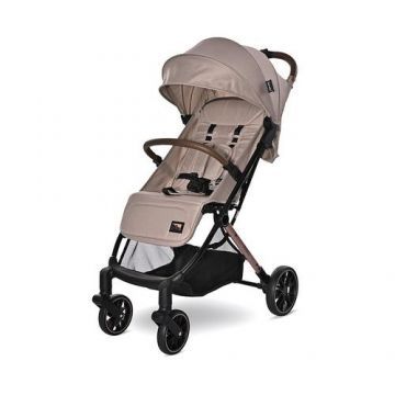 Carucior pentru nou-nascut Lorelli Ribera Beige Warm, tip troler, dimensiuni compatibile avion, 0 luni - 3 ani, maxim 15 Kg, spatar reglabil in multiple pozitii, copertina cu protectie solara, roti cu suspensie, pliere cu o singura mana