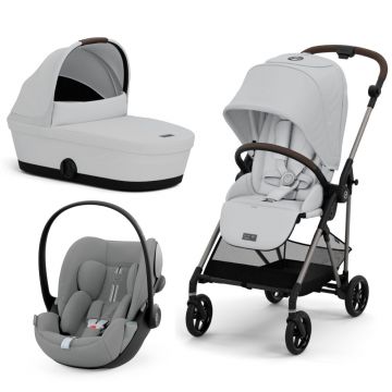 Carucior Cybex Melio B 3 in 1 Fog Grey cu Scoica Auto Cloud G i-Size Plus reclinabila