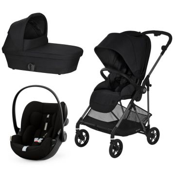 Carucior Cybex Melio Carbon B 3 in 1 Magic Black cu Scoica Auto Cloud G i-Size Plus reclinabila