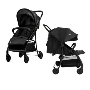 Carucior sport, Asalvo, Milan, Pliabil, Pana la 15 kg, Cadru din otel, Greutate redusa 5 kg, Spatar si suport pentru picioare reglabile, Capotina XXL, Cos depozitare, 0 luni+, Conform cu EN1888, Black