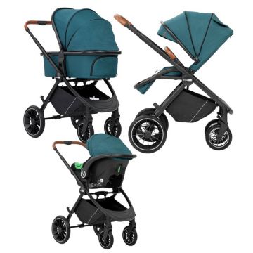 Carucior 3 in 1, FreeON, Joy, Reversibil, Cu cadru din aluminiu, Scoica auto, Husa picioare, Geanta mamici si accesorii, Conform cu standardele europene EN1888-1:2018+A1:2022, Green