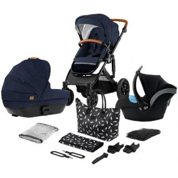 Carucior 3 in 1 Kinderkraft Prime cu scoica Mink Pro, R 129, sistem de calatorie, 0 - 36 luni, Albastru