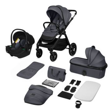 Carucior 3 in 1, Lionelo, Layla, Cadru din aluminiu, Cu landou intarit si salteluta din spuma AiryDots, Cu scoica auto testata ADAC, Reversibil, Cu sistem de ventilatie 3D, Cu accesorii, Pana la 22 kg, EN1888-1 EN1888-2 EN1466 ECE R129, Gri