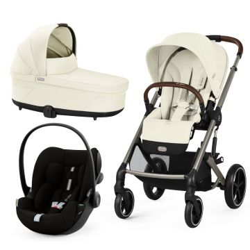 Carucior Cybex Balios S Lux 3 in 1 Taupe Seashell Beige cu Scoica Auto Cloud G i-Size Plus reclinabila