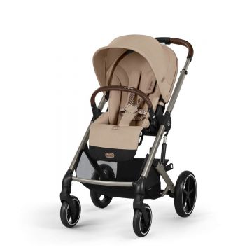 Carucior Cybex Gold Balios S Lux Almond Beige cu cadru taupe si maner curbat