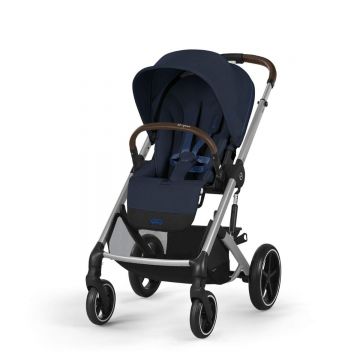 Carucior Cybex Gold Balios S Lux Ocean Blue cu cadru argintiu si maner curbat