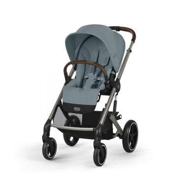 Carucior Cybex Gold Balios S Lux Stormy Blue cu cadru taupe si maner curbat