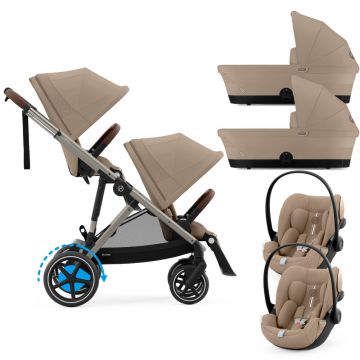 Carucior gemeni Cybex e-Gazelle S Almond Beige cu Scoici Auto Cloud G i-Size Plus