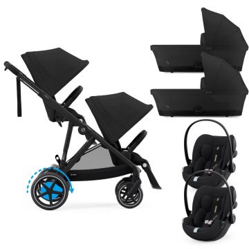 Carucior gemeni Cybex e-Gazelle S Moon Black cu Scoici Auto Cloud G i-Size Plus