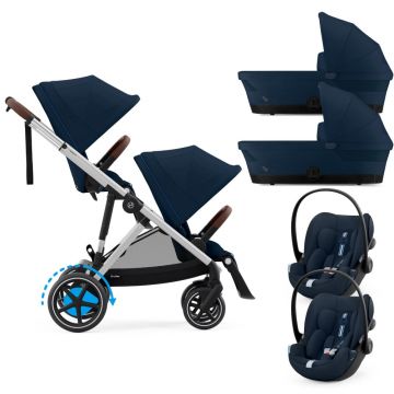 Carucior gemeni Cybex e-Gazelle S Ocean Blue cu Scoici Auto Cloud G i-Size Plus