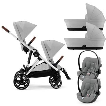 Carucior gemeni Cybex Gazelle S Silver Lava Grey cu Scoici Auto Cloud G i-Size Plus