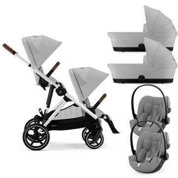 Carucior gemeni Cybex Gazelle S Silver Stone Grey cu Scoici Auto Cloud G i-Size Plus