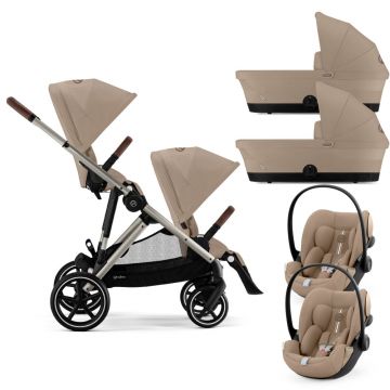 Carucior gemeni Cybex Gazelle S Taupe Almond Beige cu Scoici Auto Cloud G i-Size Plus