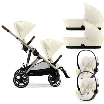 Carucior gemeni Cybex Gazelle S Taupe Seashell Beige cu Scoici Auto Cloud G i-Size Plus