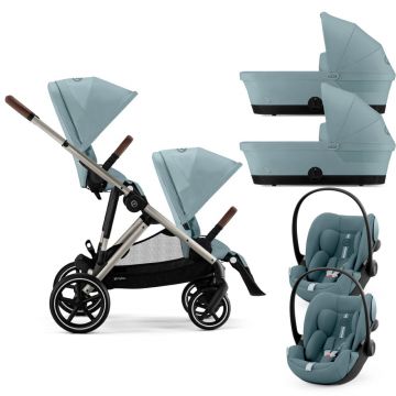 Carucior gemeni Cybex Gazelle S Taupe Sky Blue cu Scoici Auto Cloud G i-Size Plus