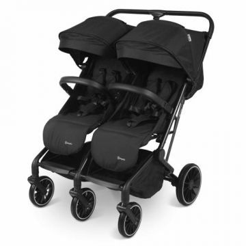 Carucior pliabil pentru gemeni BabyGo GoTwice, sustine pana la 22kg/scaun (Negru)