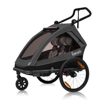 Carucior si remorca de bicicleta, Lionelo, Cama, Multifunctional, Pentru 1 sau 2 copii, Cu sistem de absorbtie a socurilor SIQ, Geamuri cu protectie solara, Negru